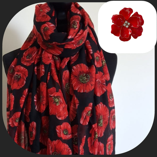 Poppy Scarf & Brooch Set