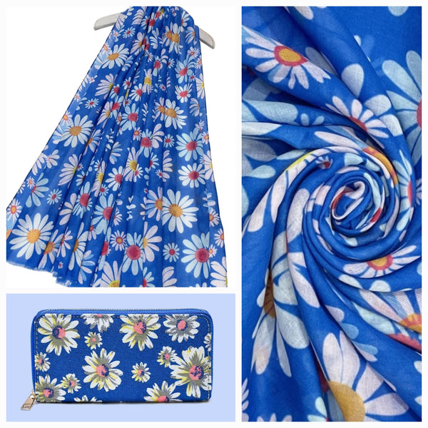 Blue Daisy Scarf & Purse Set