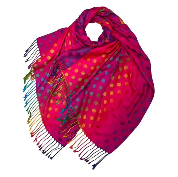 Pink Rainbow Dots Pashmina Scarf