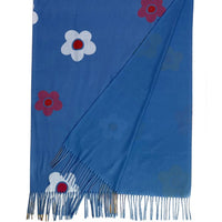 Colourful daisies on a vibrant blue scarf