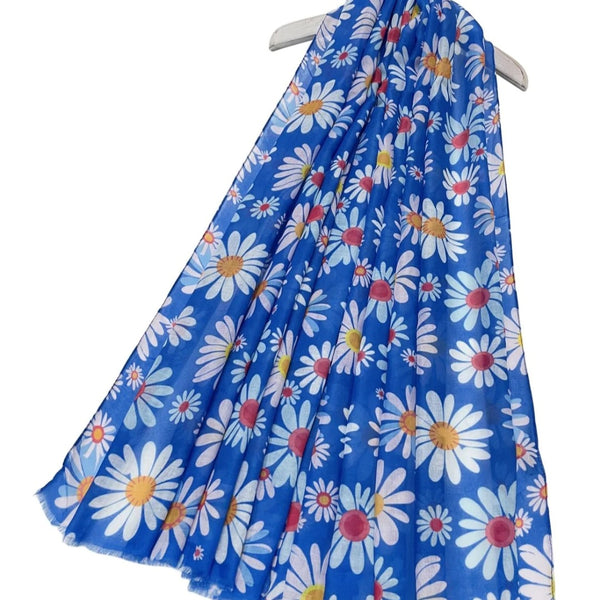 Colourful Daisy Blue Scarf