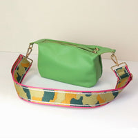 Pea Green Vegan Leather Bag with Camo Strap