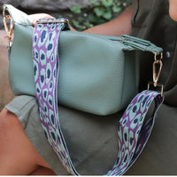 Eucalyptus Green Vegan Leather Bag with Leopard Print Strap