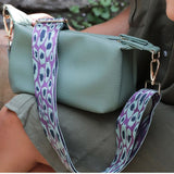 Eucalyptus Green Vegan Leather Bag with Leopard Print Strap