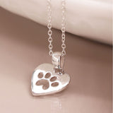 Sterling silver heart paw print necklace