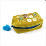 Embroidered Hedgehog & Wildflowers Chartreuse Velvet Make Up Bag