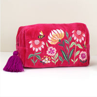 Bee & Flowers Velvet Fuchsia Pink Make Up Bag