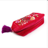 Bee & Flowers Velvet Fuchsia Pink Make Up Bag