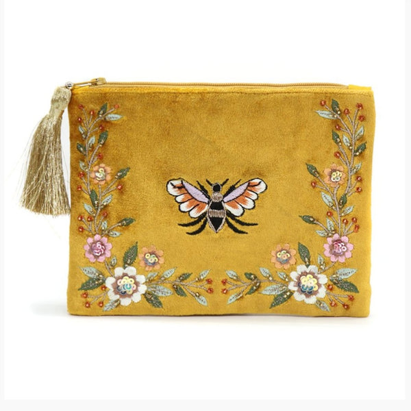 Mustard Velvet Floral Bee Purse