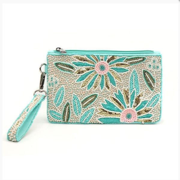 Turquoise Beaded Flower Purse