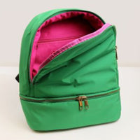 Emerald green backpack with pink lining