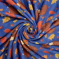 Autumnal Leaves & Hedgehogs on a blue scarf