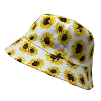 White bucket hat with yellow sunflowers