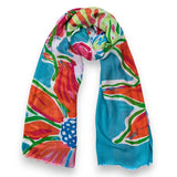 Turquoise Big Summer Flower Scarf