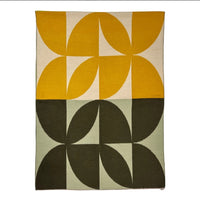 Mustaki retro print cashmere blend scarf in lime, chocolate & mustard