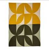 Mustaki retro print cashmere blend scarf in lime, chocolate & mustard