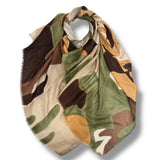 Khaki earthy colours Camouflage-patterned scarf on a white background