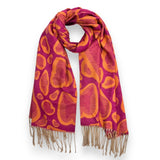 Pink & orange leopard heart print scarf with tassels