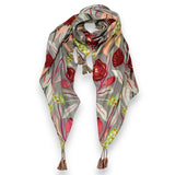 Grey Rose Tassel Scarf