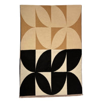 Blacca retro print cashmere blend scarf in camel, black & grey