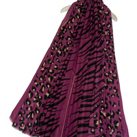 Magenta Zebra & Leopard Print Scarf