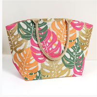 Pink, Green & Gold Monstera Leaf Bag