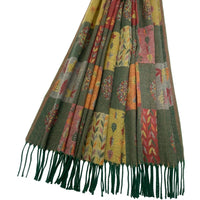 Green reversible patchwork tree scarf