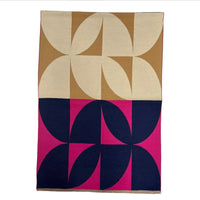 Hot navy & pink retro print cashmere blend scarf in navy, hot pink & burnt orange