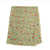 Olive scarf with hedgehogs, toadstools & leaves