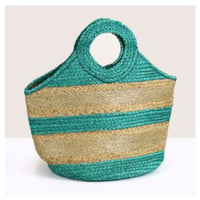 Turquoise & Natural Jute Bag