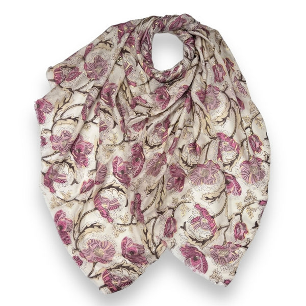 Summer pink poppy scarf on a cream background