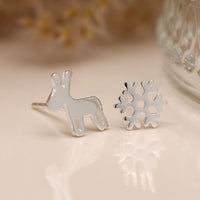 Snowflake & reindeer silver earrings