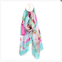 Silky Aqua & Pink Tropical Flower Scarf