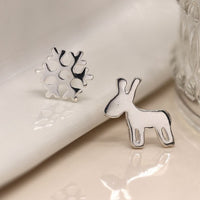 Snowflake & reindeer silver earrings