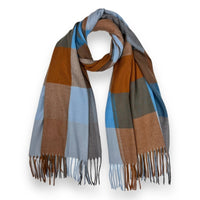 Blue/Brown Multicoloured Check Scarf