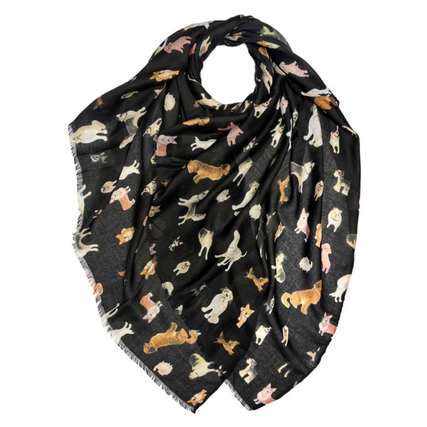 Black scarf with a mixture of dog prints