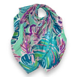 Aqua Tropical Leaf Scarf