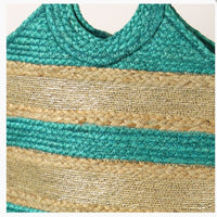 Turquoise & Natural Jute Bag