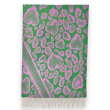 Lilac leopard heartshapes on a emerald green scarf with tassels