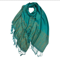 Two Tone Teal Paisley Pashmina Scarf