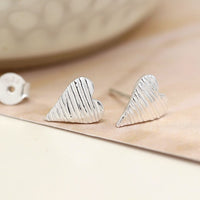 Sterling Silver Embossed Heart Stud Earrings