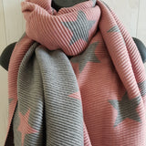 Pink & grey reversible star scarf