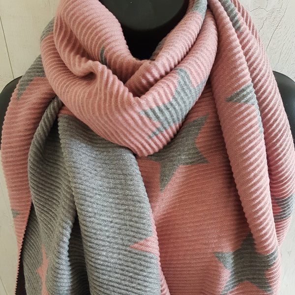 Pink & grey reversible star scarf