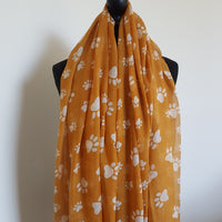 Mustard & white paw print scarf