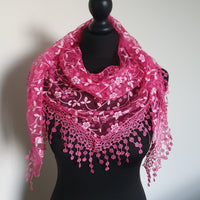 Fuchsia floral triangle summer scarf