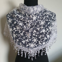 White Floral Triangle Scarf