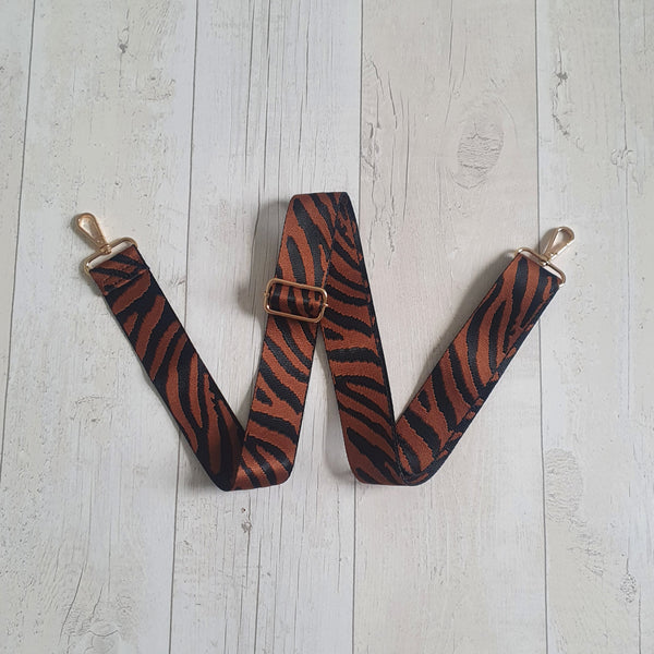 Brown & black zebra print bag strap