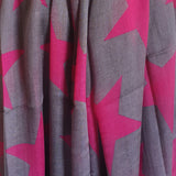 Fuchsia pink big stars on a grey scarf