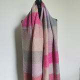 Pink multicoloured check scarf with tassels