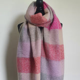 Pink multicoloured check scarf with tassels